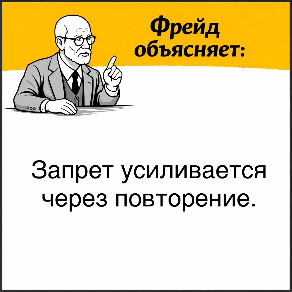 Фрейд отмечал, что психика может усиливать собственные запреты через повторение. 

Когда человек ста