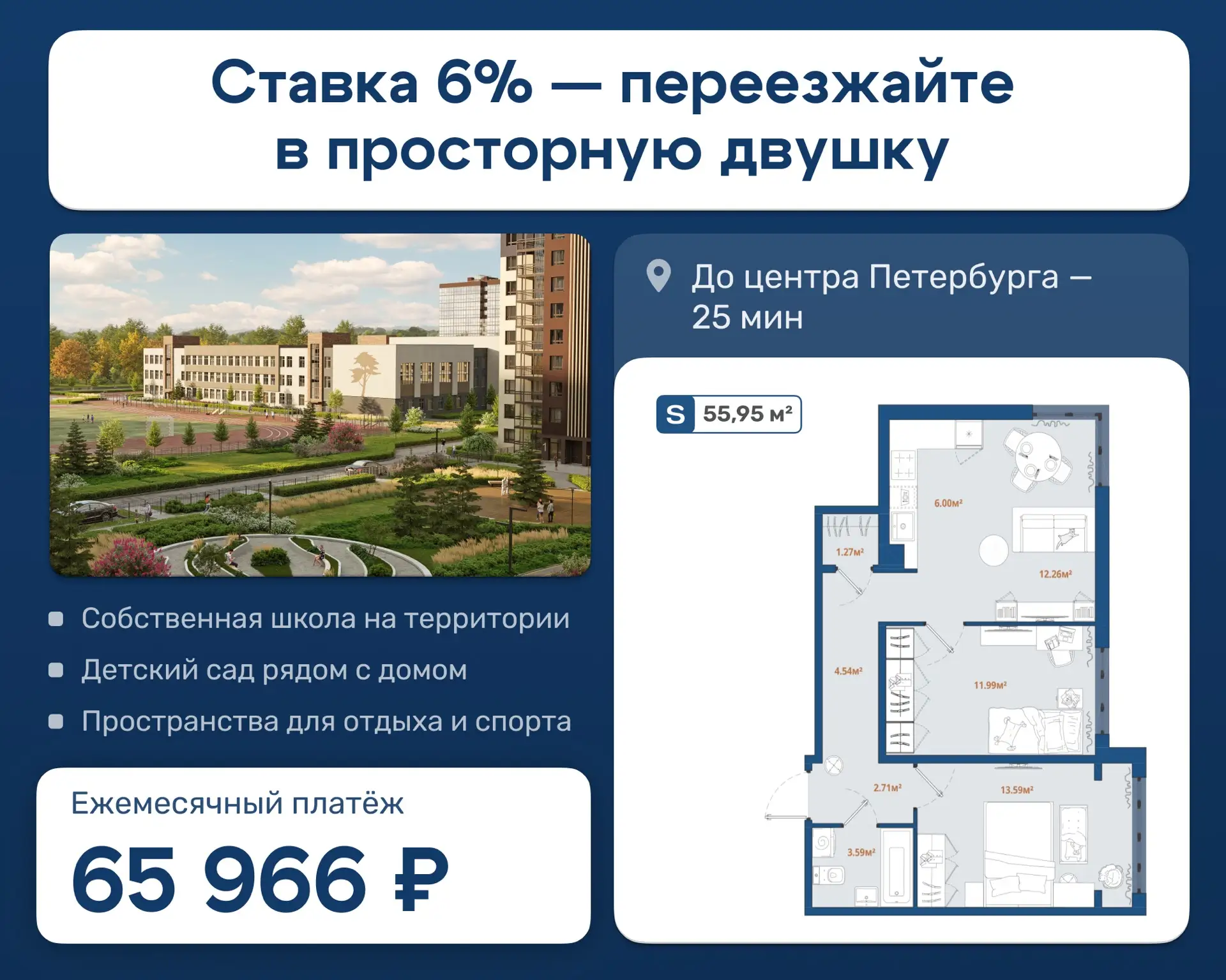 Дом сдан: квартира с отделкой и отдельной гардеробной — за 65 966 ₽/мес