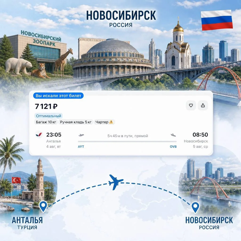 Улететь из 🇹🇷 Турции в Новосибирск