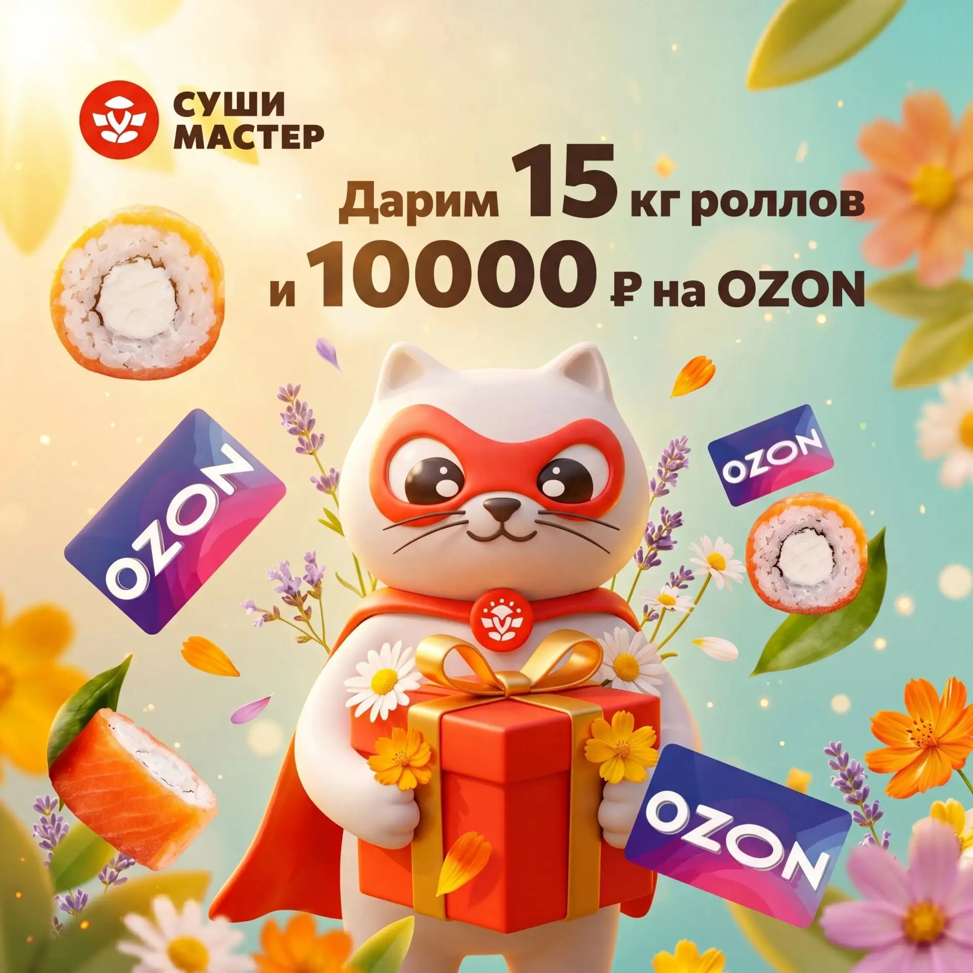 Дарим 15 кг. роллов и 10000 рублей сертификатами ozon в нашем Telegram канале 🎁