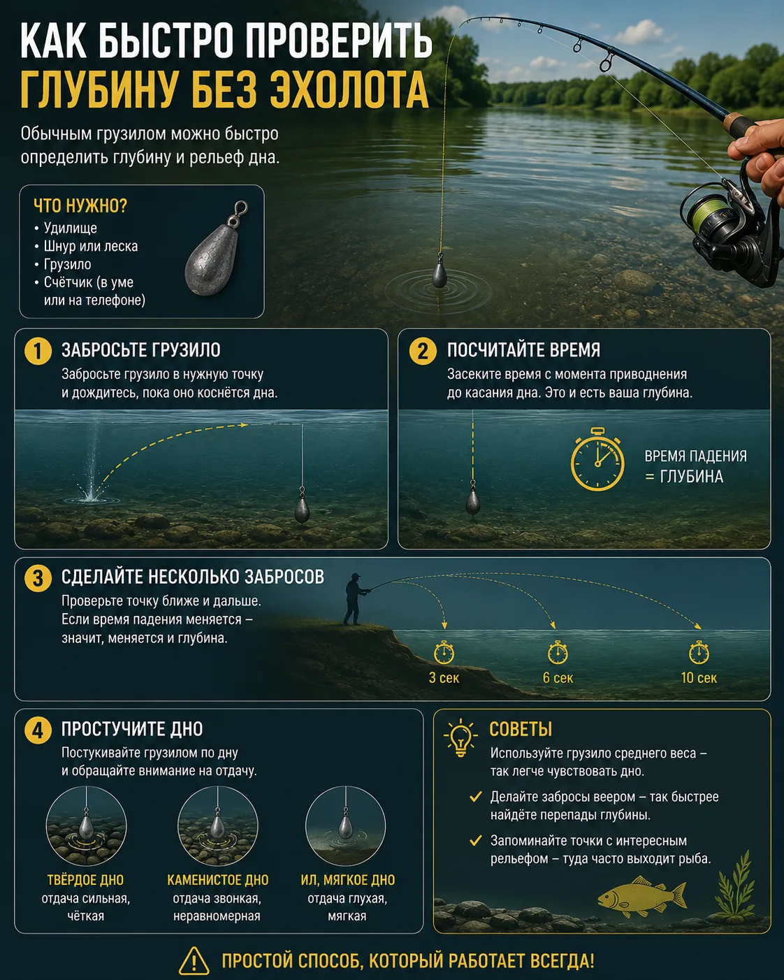 🎣 Как быстро проверить глубину без эхолота