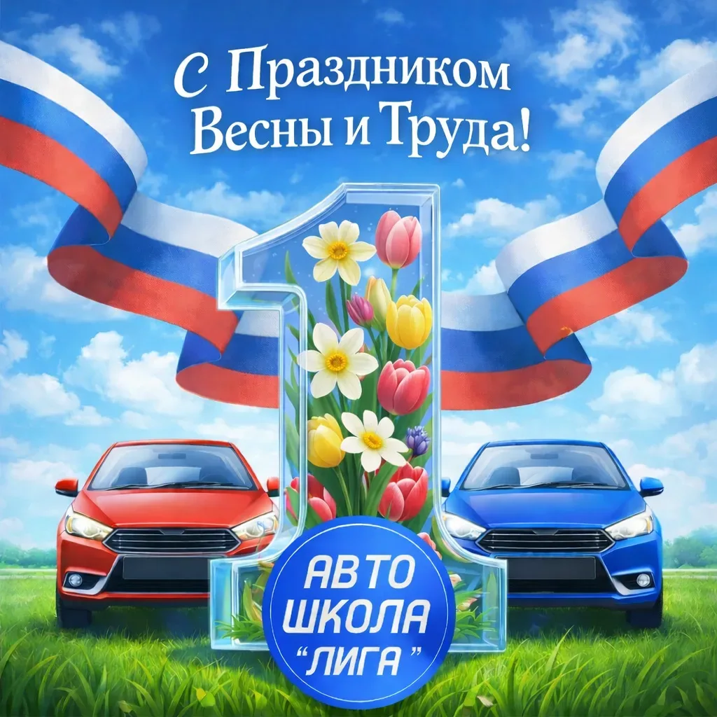 🌿 От всей команды автошколы «ЛИГА» поздравляем вас с Праздником Весны и Труда — 1 Мая!