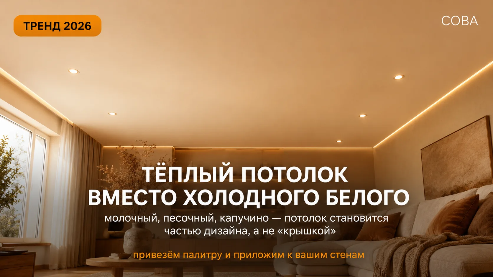 Холодный белый потолок — больше не «база по умолчанию» 

В Wordstat за весну 2026 запрос «потолок бе