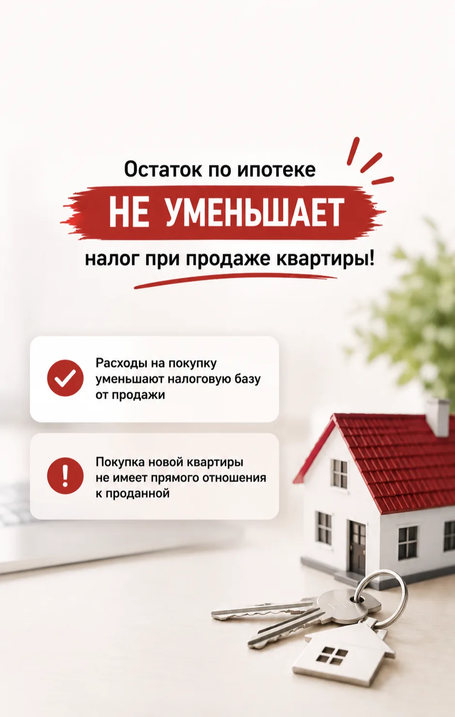 Ответ на вчерашний опрос: остаток по ипотеке НЕ уменьшает налог при продаже квартиры.