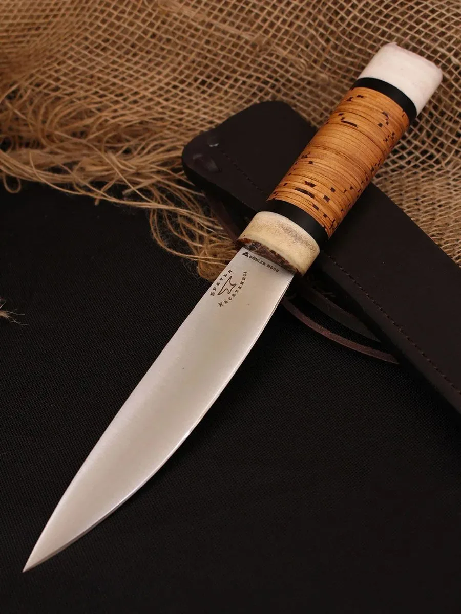 Северный нож средний "БЫHAХ" Bohler N690, рукоять рог, береста. ТХ