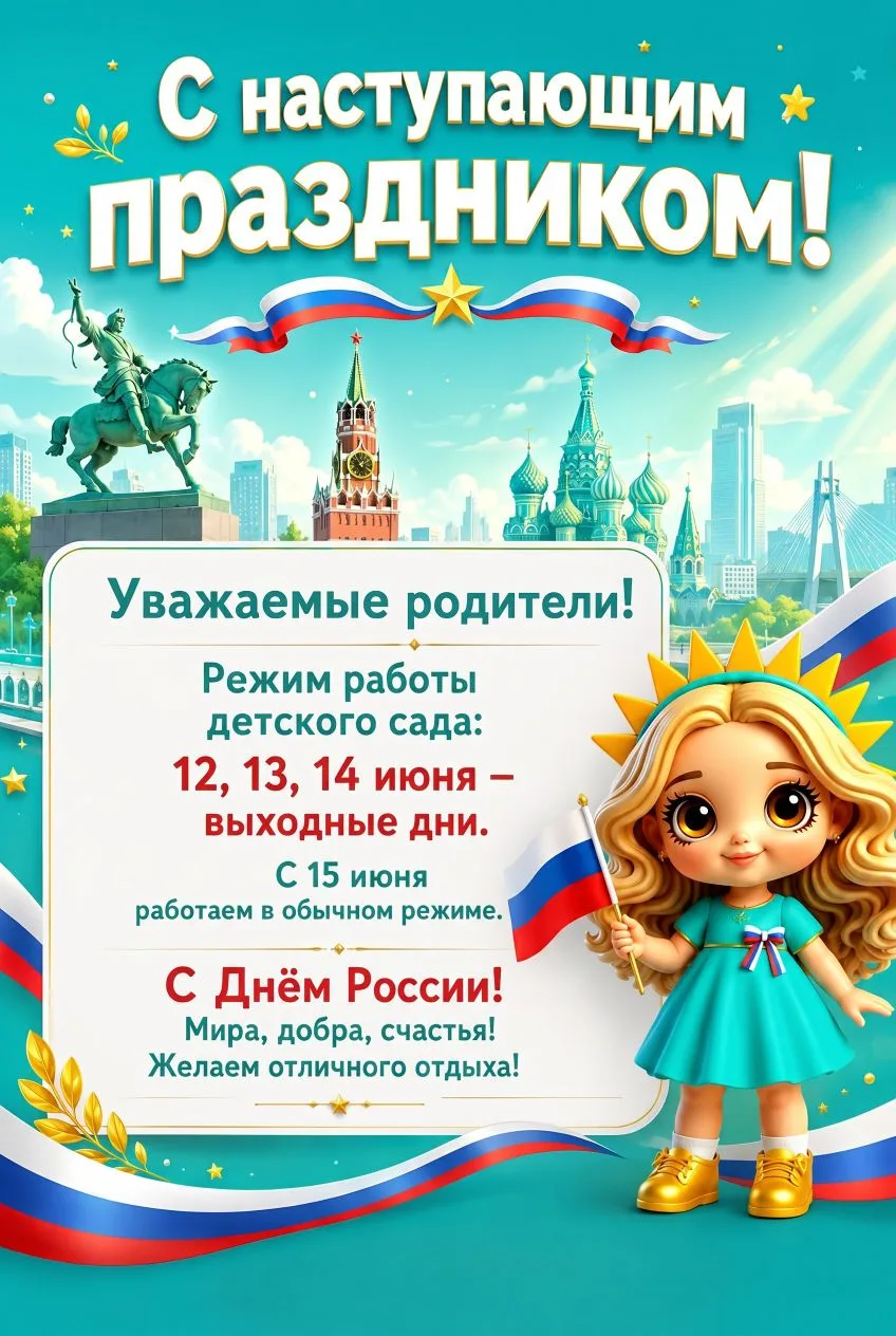 💥  Внимание, родители и гости!
В связи с празднованием Дня России 🇷🇺 мы подготовили для вас инфор