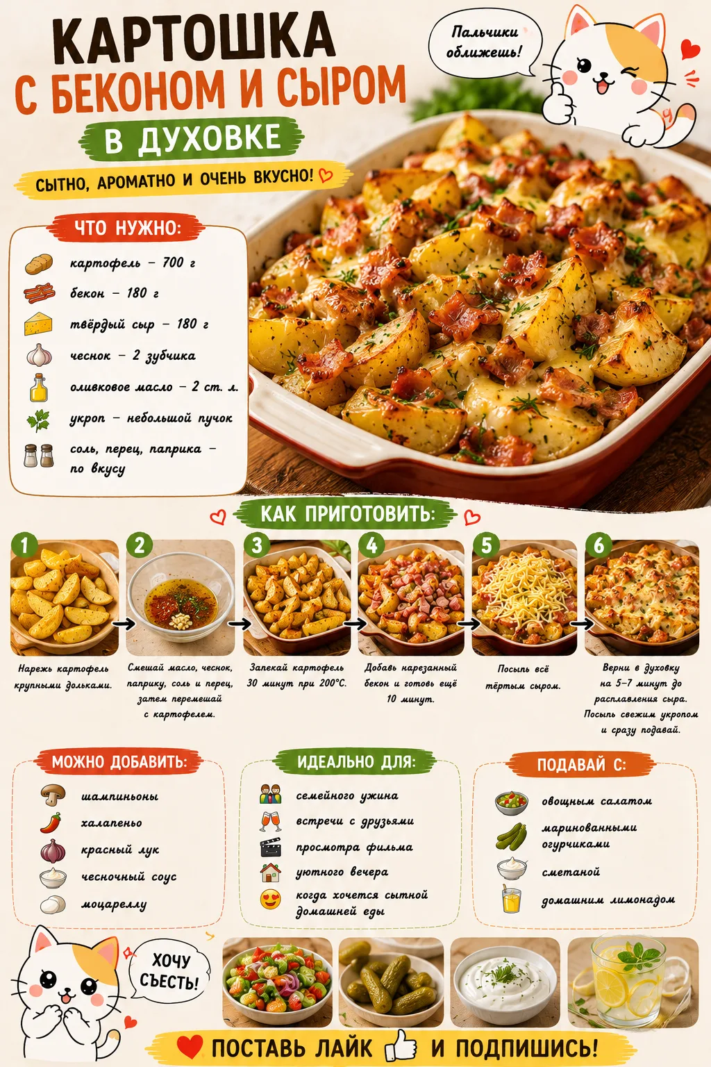 🥓 КАРТОШКА С БЕКОНОМ И СЫРОМ В ДУХОВКЕ