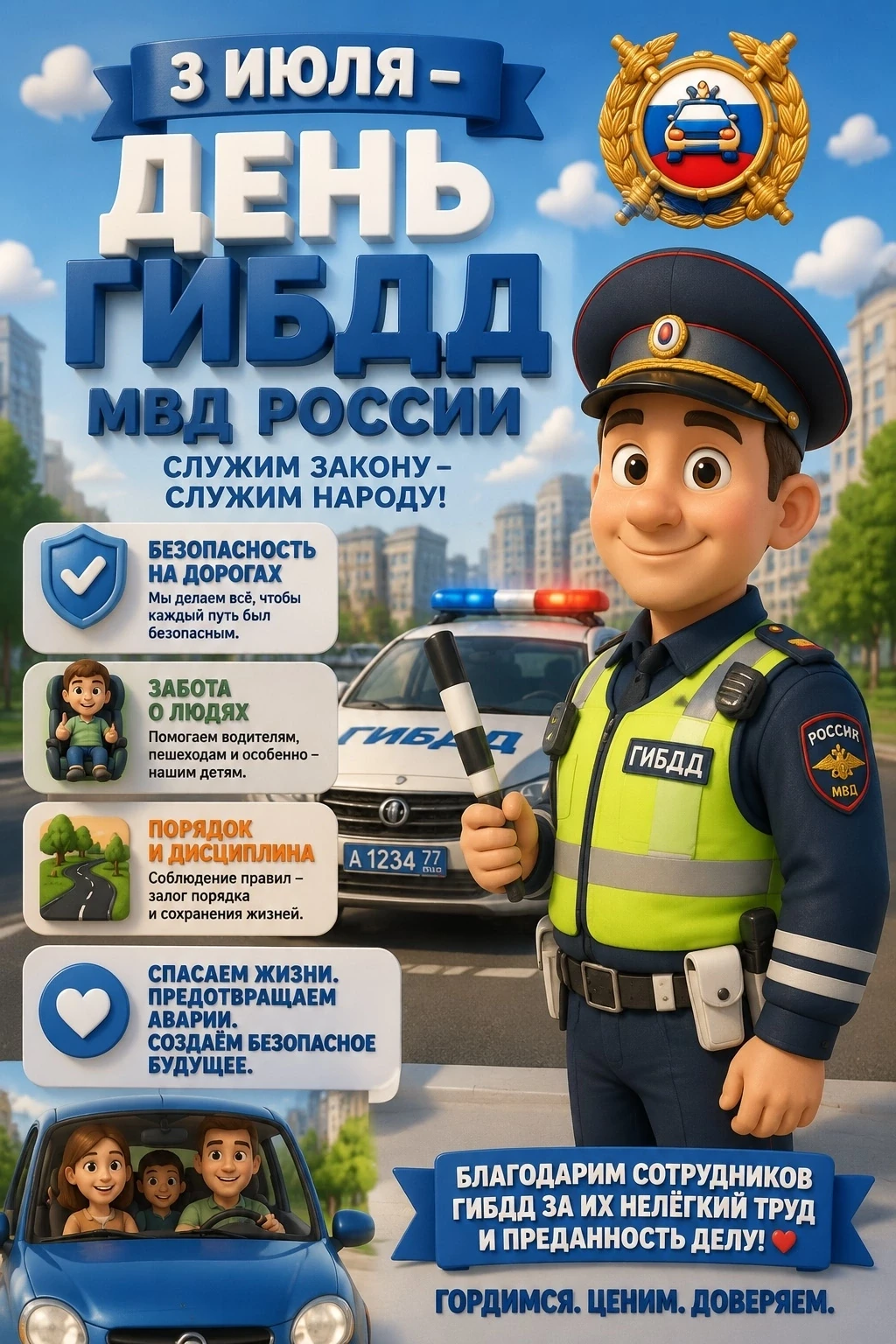 От всей души поздравляем сотрудников ГИБДД с профессиональным праздником! Ваш труд — ва...