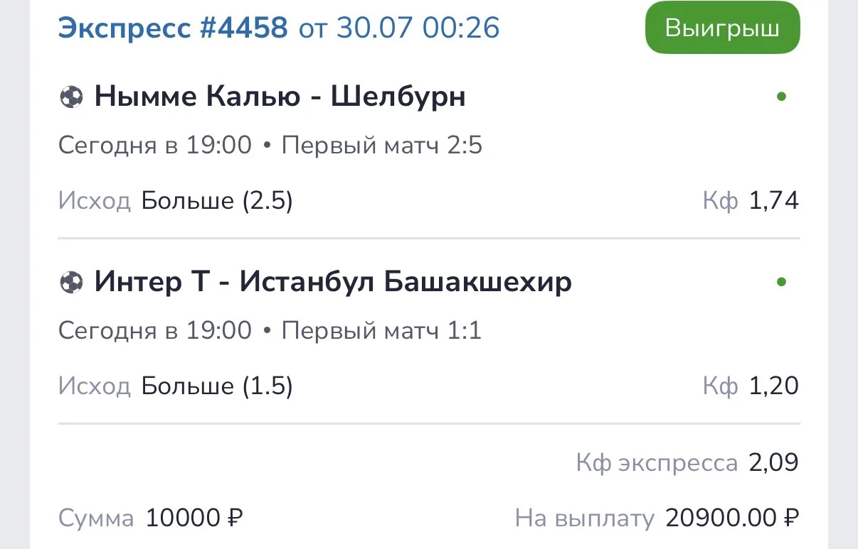 Сегодняшний прогноз на послеоплату зашел.