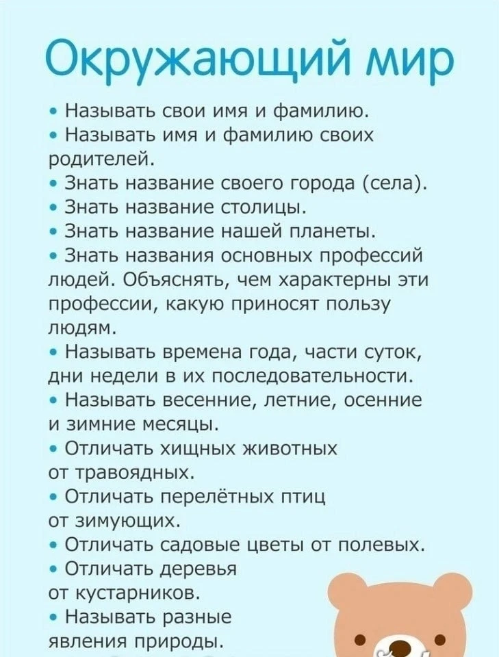 Карточки-напоминалки "Чему научить ребёнка к 6 годам"