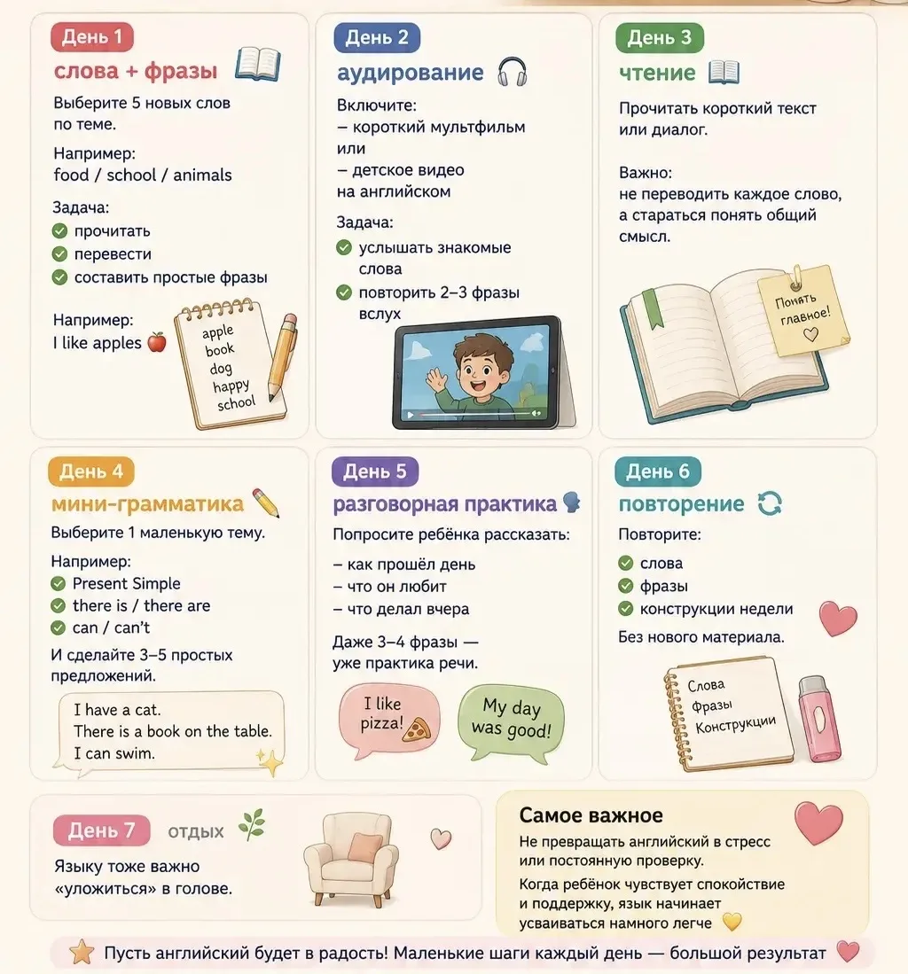 Готовый план занятий английским дома для ребёнка 📚✨
