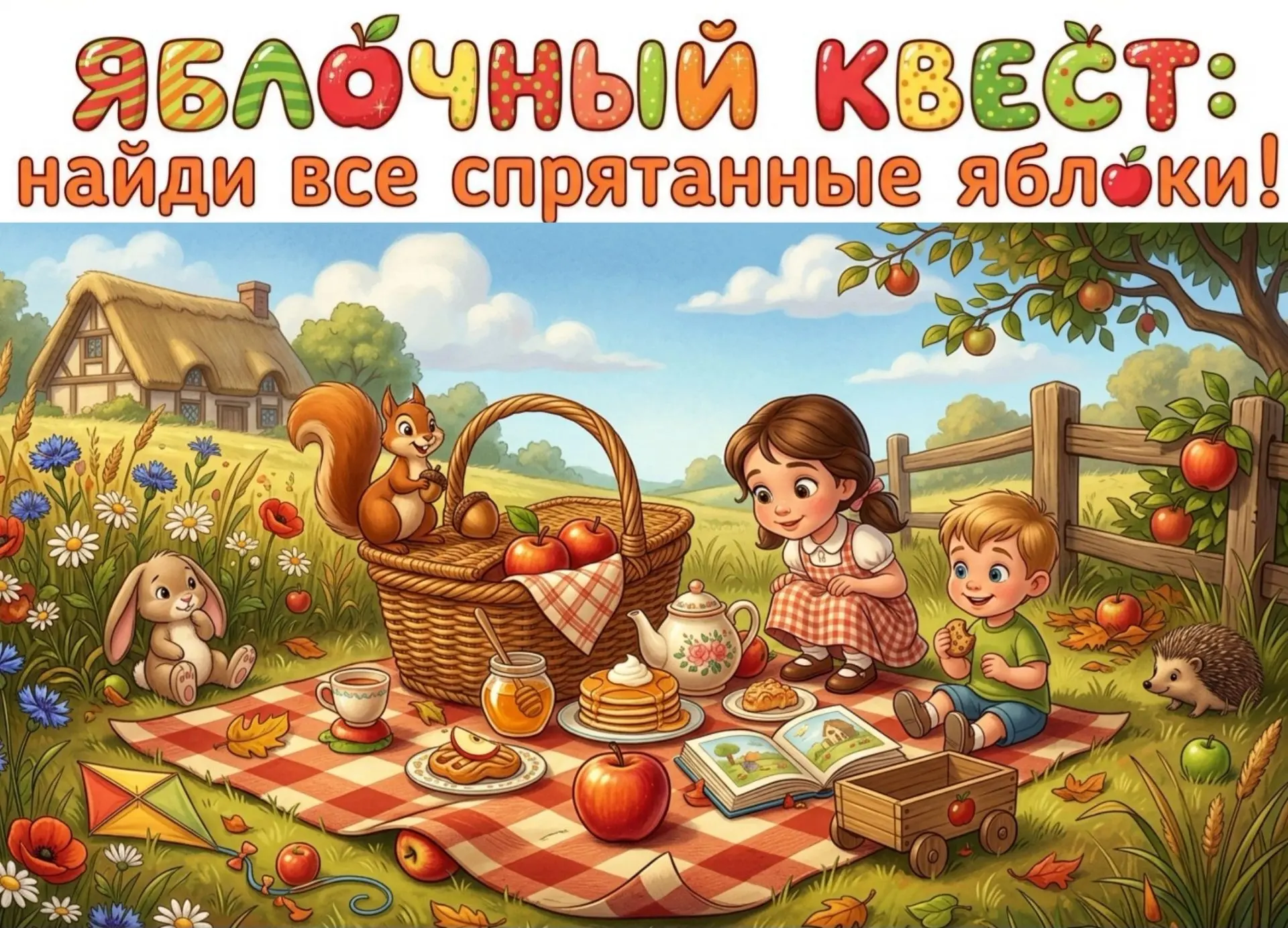 Яблочный квест: найди все спрятанные яблоки на картинке!