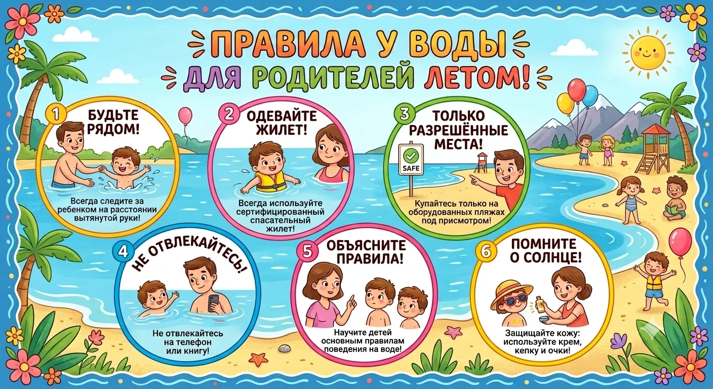 ​☀️🌊 Простые правила у воды в летний период для родителей 🌊☀️

​Лето — это замечательная пора для 