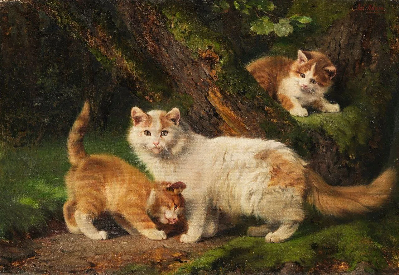 «Кошачья семья играется в лесу», 1860.