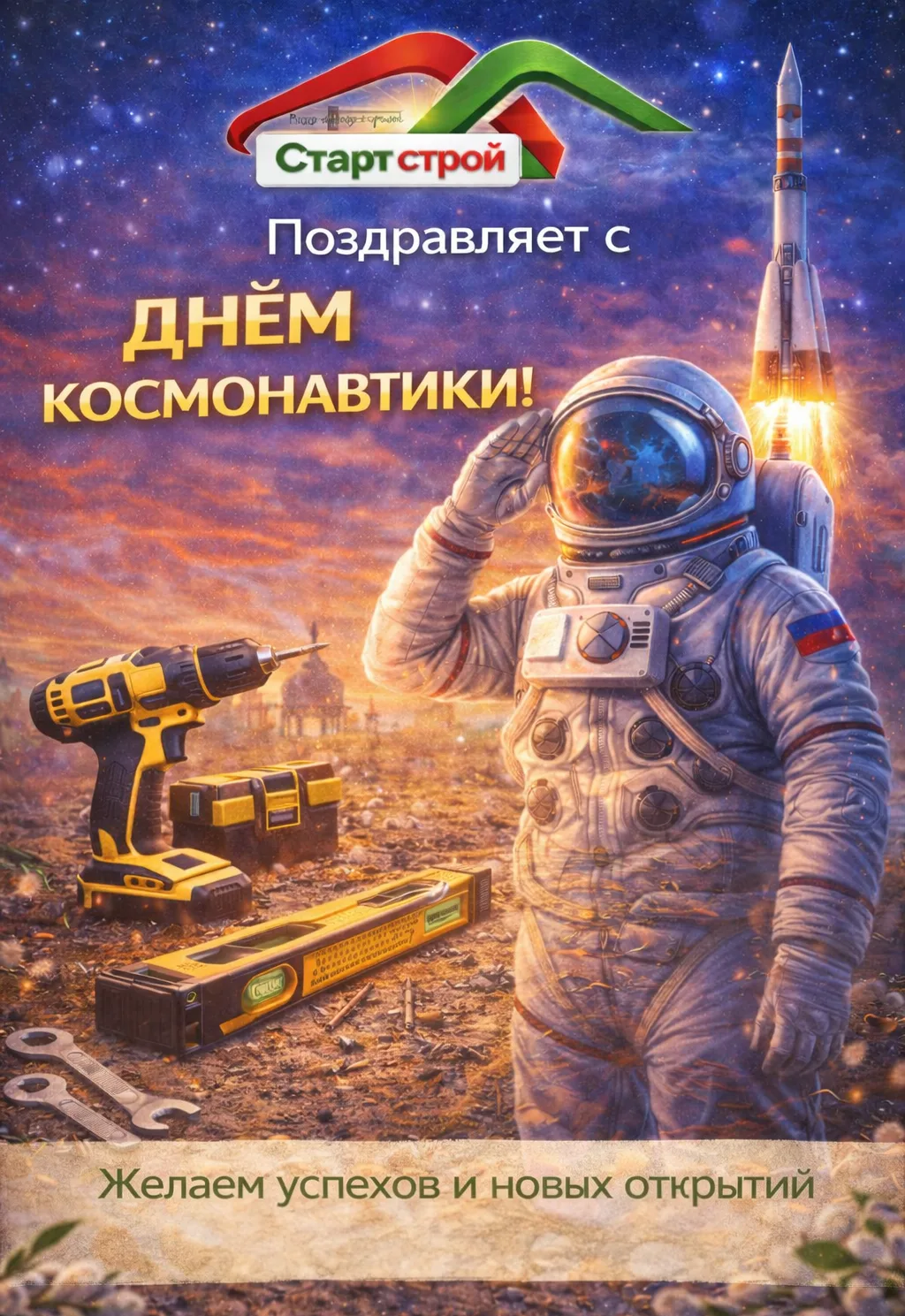🚀 С Днём космонавтики!
Желаем уверенно идти к целям,
достигать новых высот
и не бояться больших зад