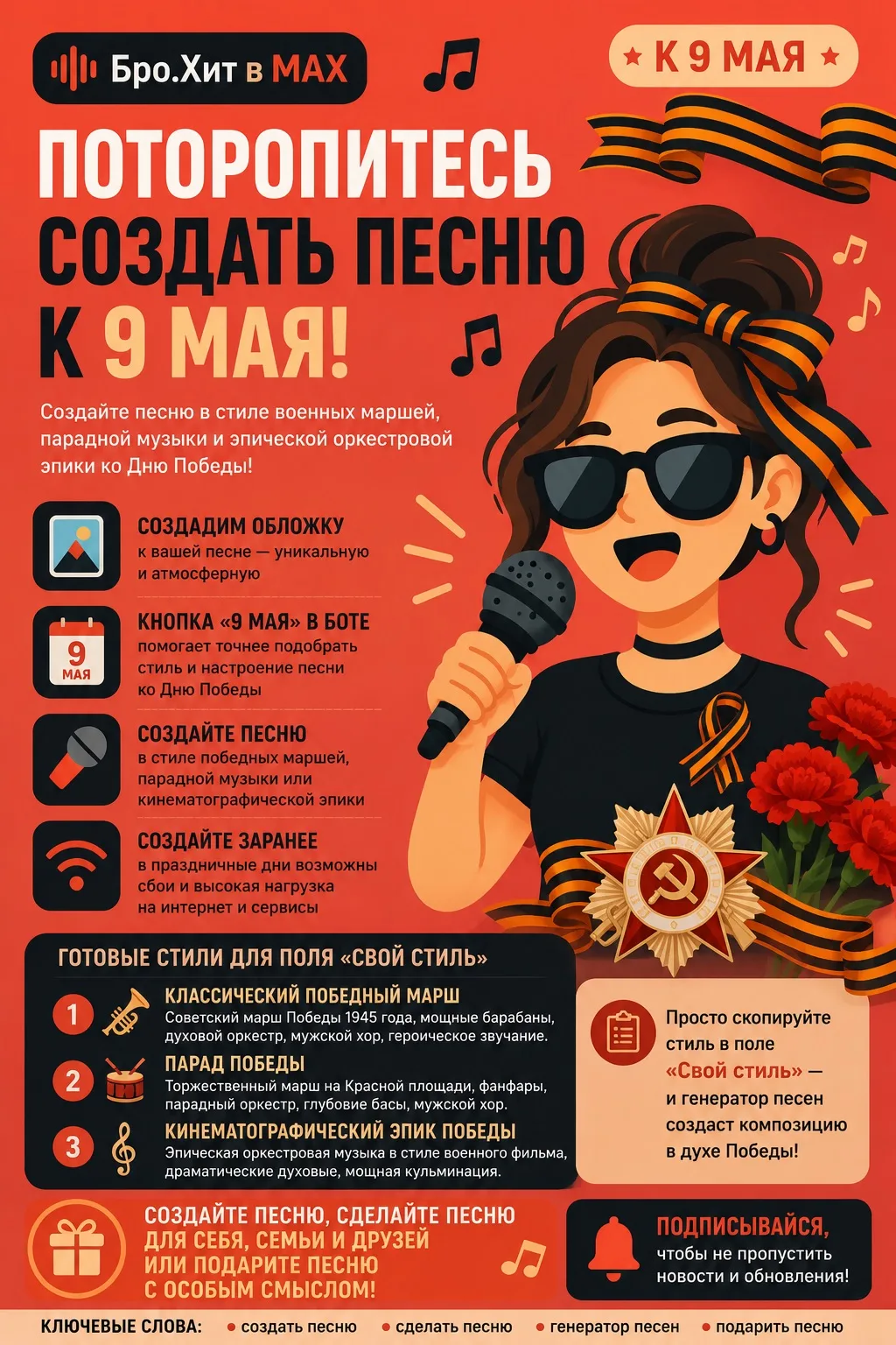 🎖 Успейте создать песню к 9 мая. Готовые стили от Бро.Хит  Хотите создать песню ко Дню Победы, сдела