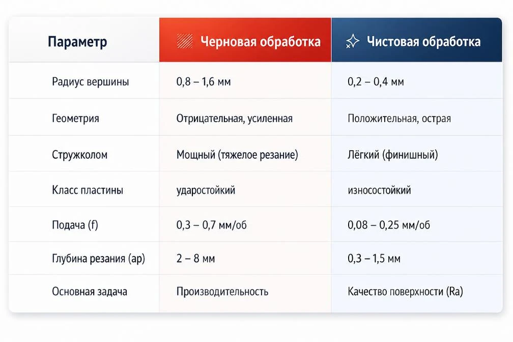 Как правильно подобрать пластину под черновую и чистовую обработку?