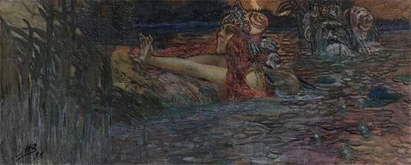 Врубель М. А. Прощание Царя морского с царевной Волховой (1898) Рисунок по мотивам опер...