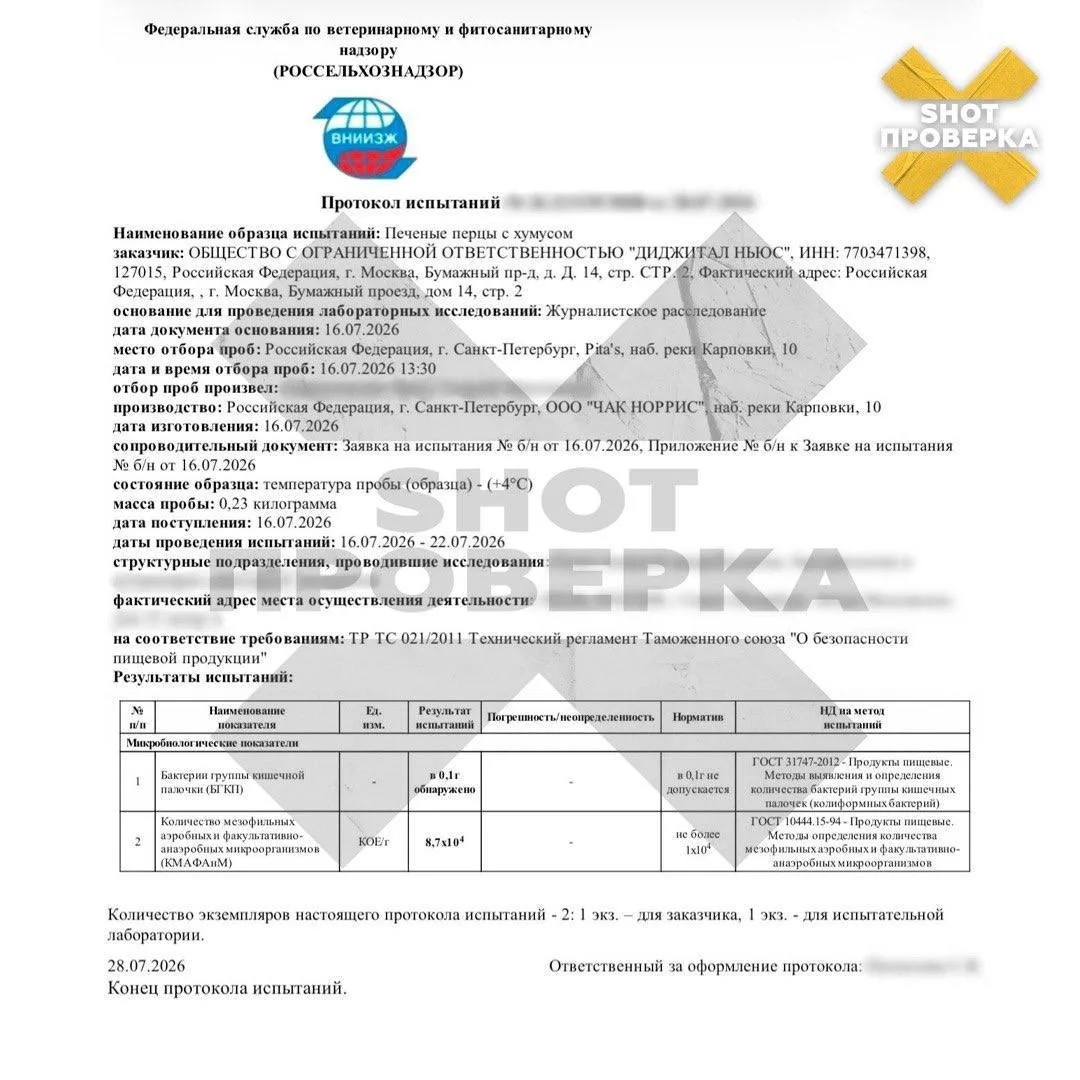 😱 Во всех блюдах петербургской сети Pita’s нашли кишечную палочку.