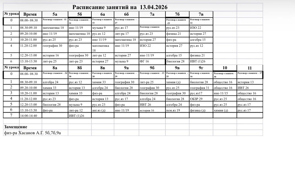 Расписание на 13.04.2026 📚🗓️