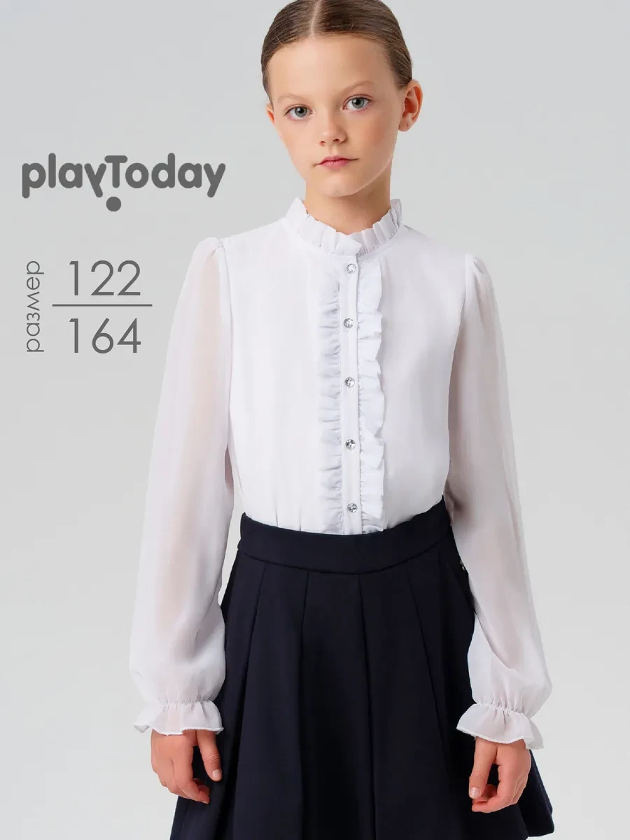 ⚡️ Блузка школьная белая нарядная с длинным рукавом, PlayToday