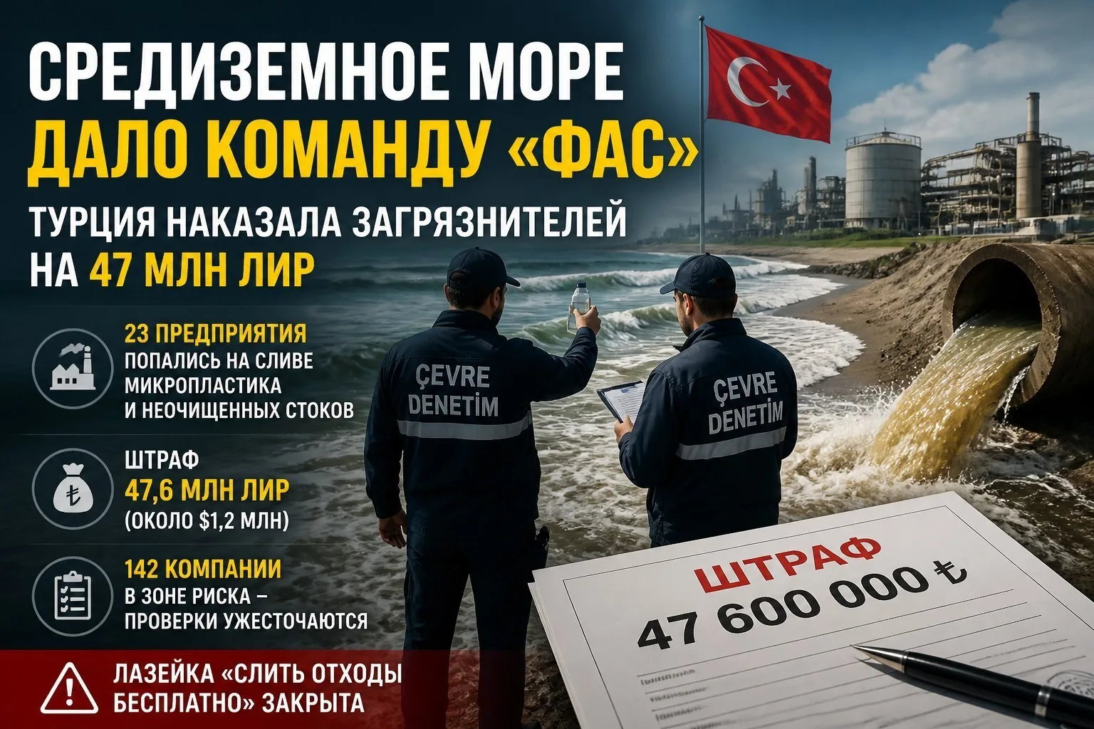 🌊 Средиземное море дало команду «фас» — Турция наказала загрязнителей на 47 млн лир

🚨 23 предприя