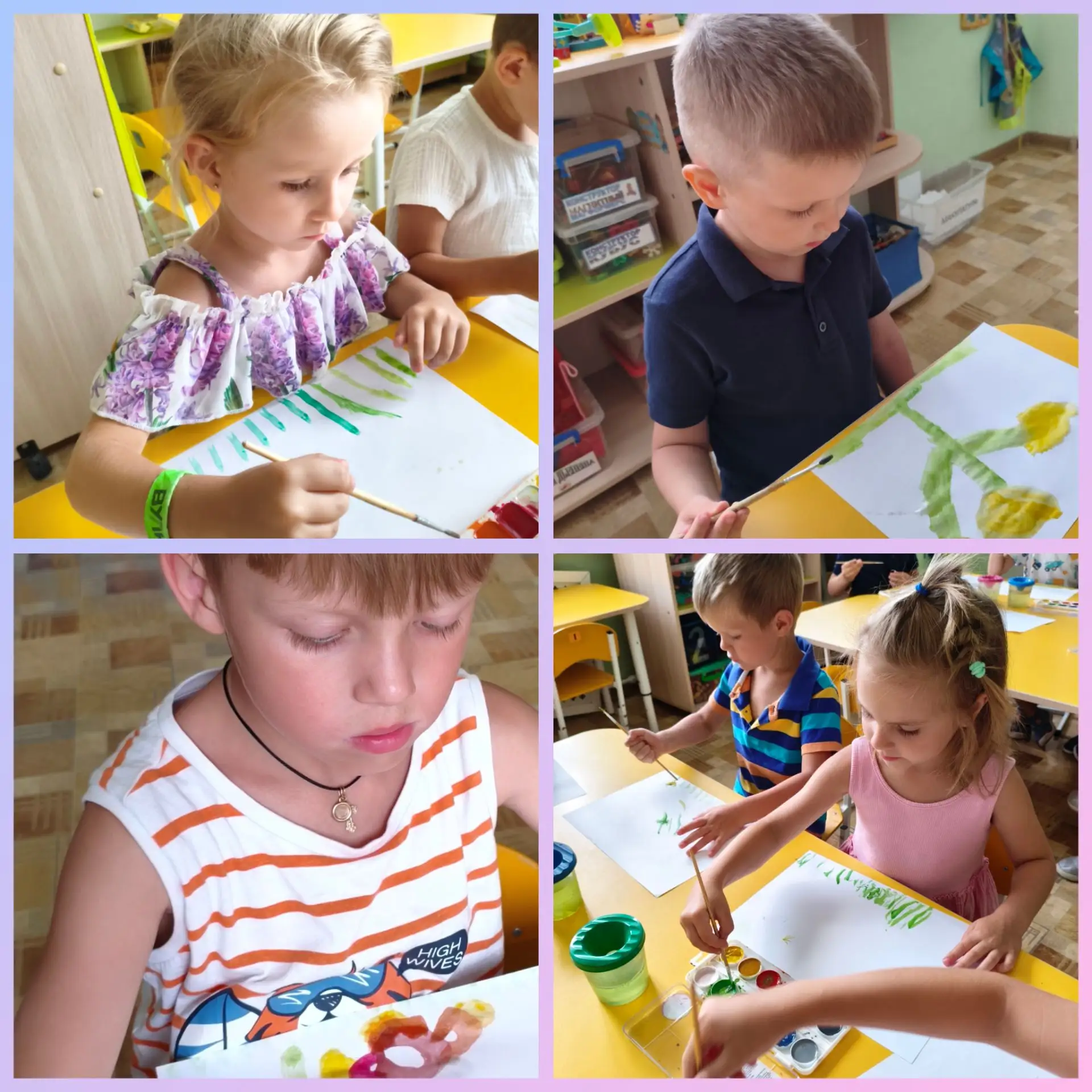 В средней группе "Солнышко" прошло занятие по рисованию 🎨 на тему " Одуванчики в траве".
👩🧒 Ребят