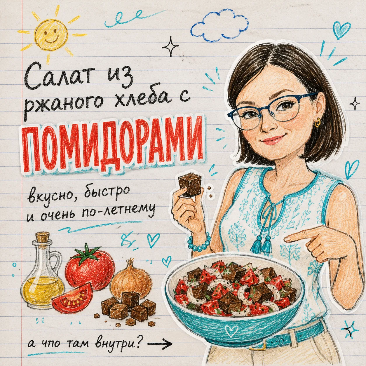 Салат из ржаного хлеба с помидорами: 10 минут — и готово! 🍅🍞