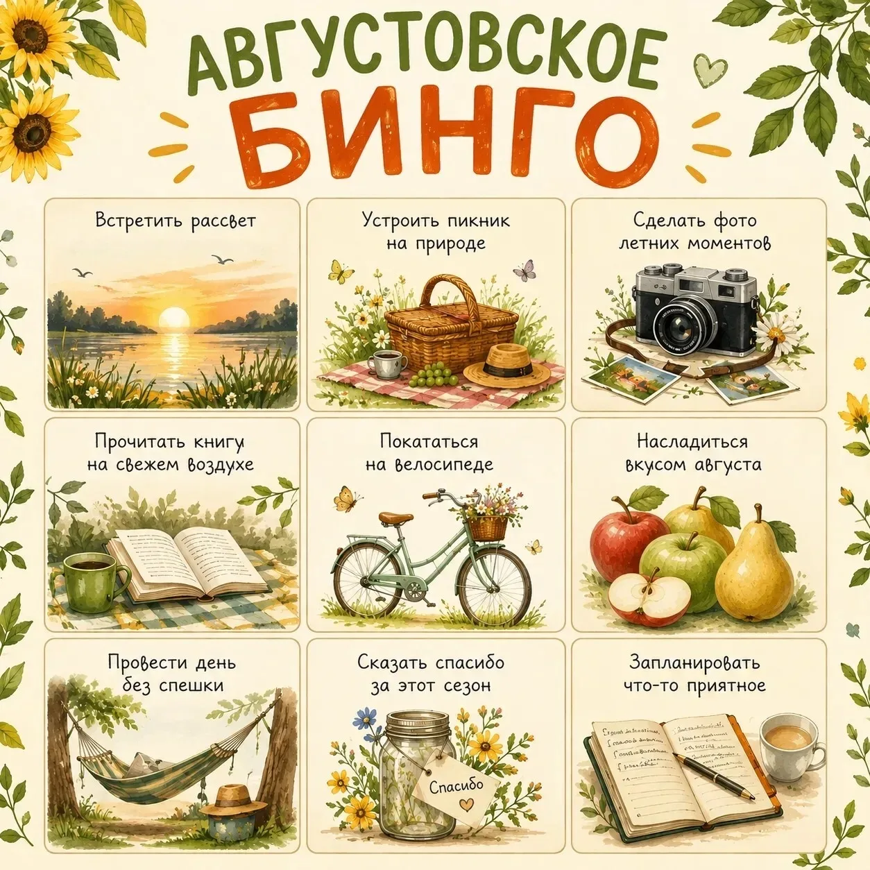 ☀️  Августовское бинго — собираем летние впечатления!