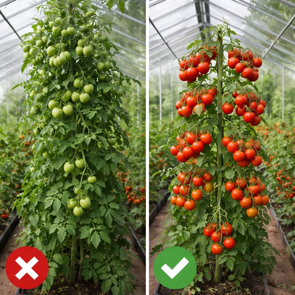 🍅 ПОЧЕМУ ТОМАТЫ В ТЕПЛИЦЕ "ОБВАЛИВАЮТСЯ" К АВГУСТУ
Многие забывают, что томаты — индетерминантные с