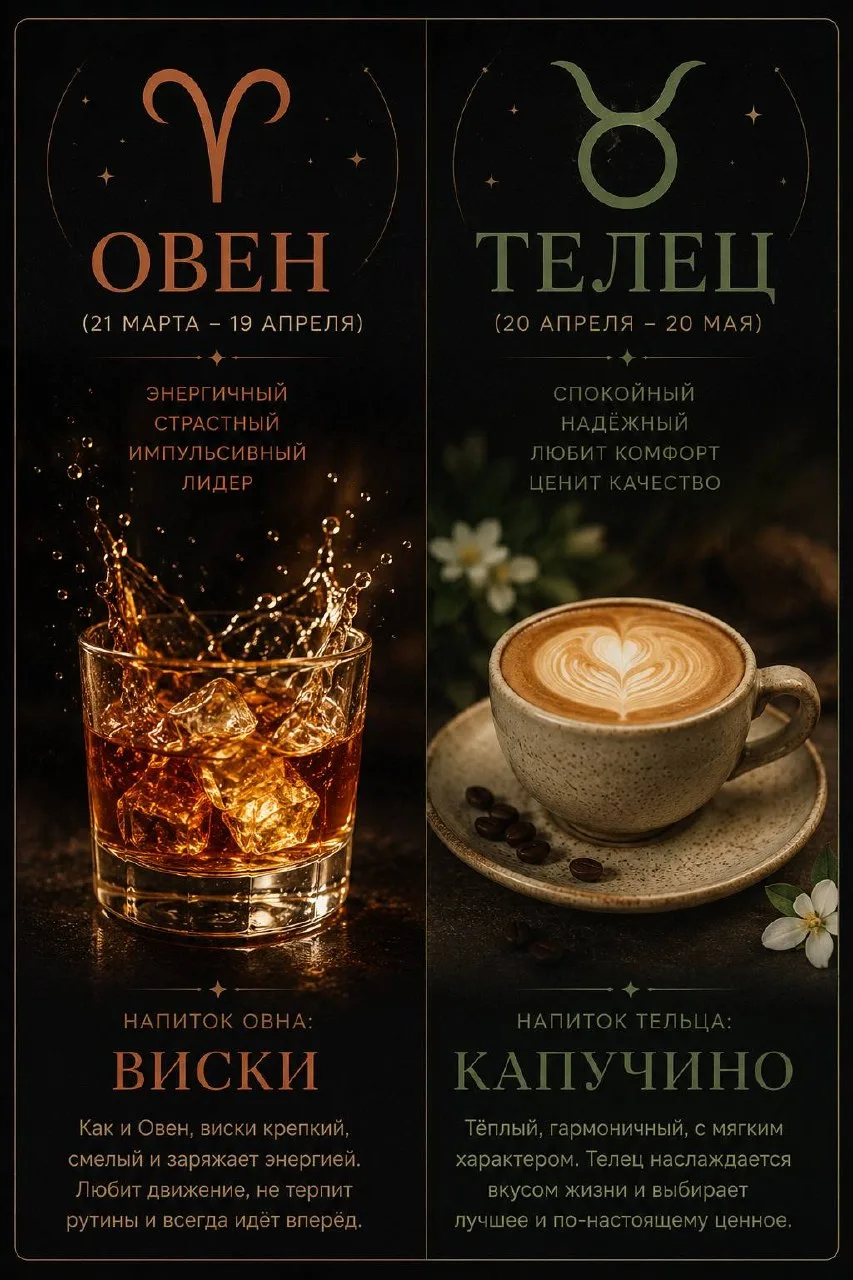✨ А если бы у каждого знака зодиака был свой идеальный напиток? Мы решили немного пофантазировать и 