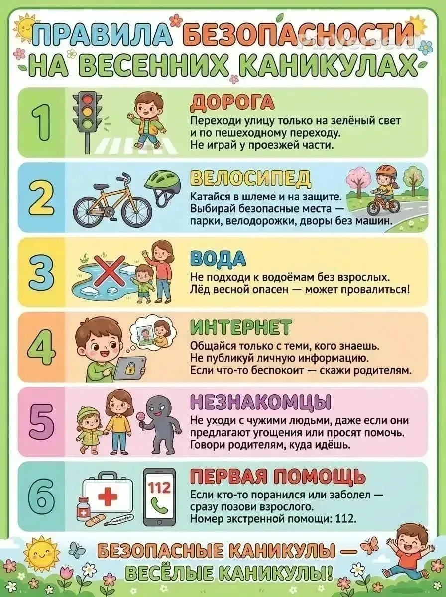 📌Напоминаем про Правила безопасности на весенних каникулах📌