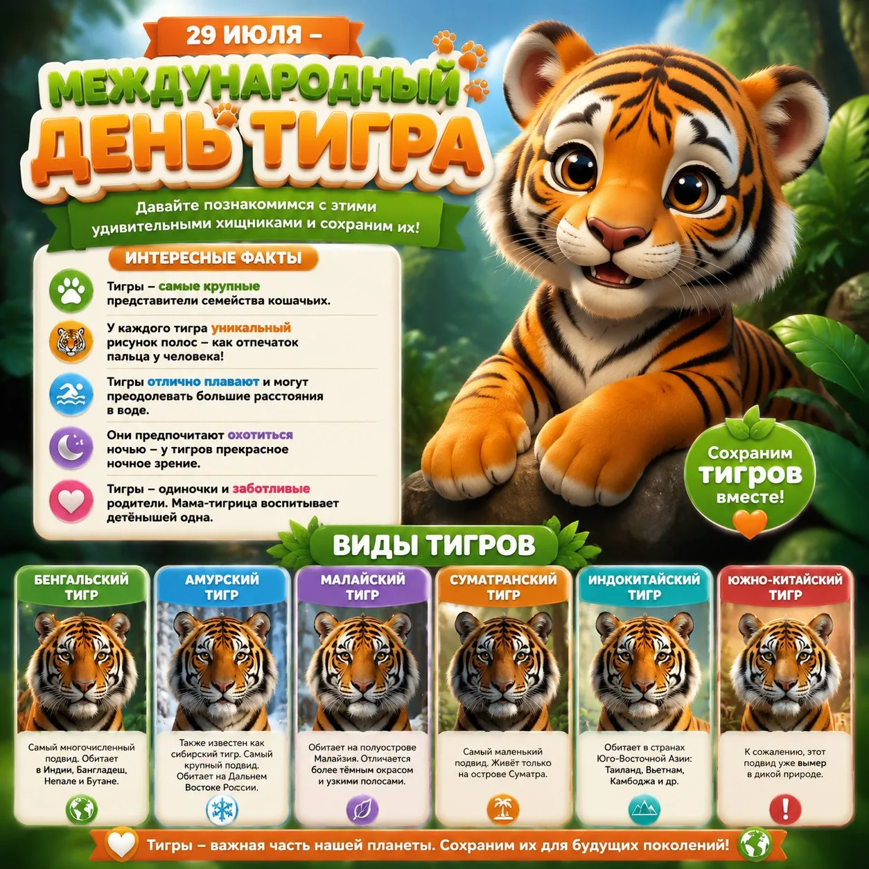 🐯 Сегодня — МЕЖДУНАРОДНЫЙ ДЕНЬ ТИГРА! 🧡

А вы знали, что полоски на шубке тигра такие же уникальны