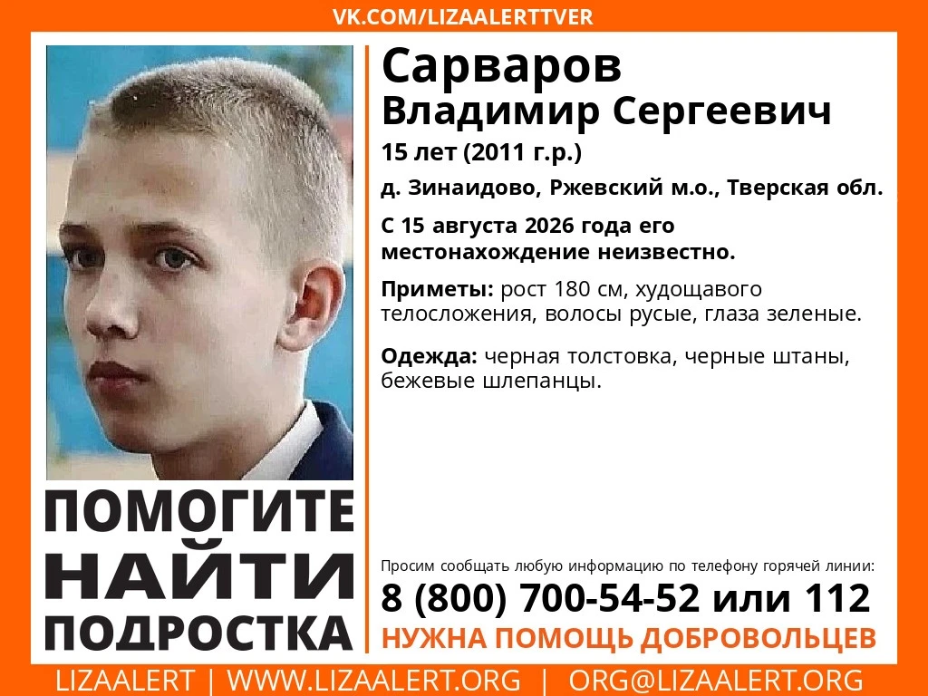 Глава «ЛизаАлерт» назвал поиски 15-летнего Вовы из Ржева самыми сложными за лето