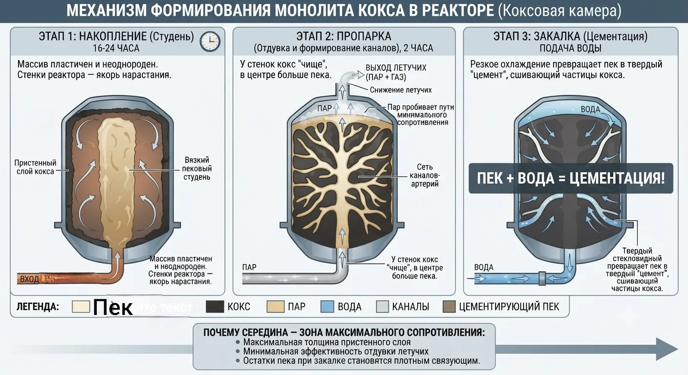 Кокс в реакторе: механизм формирования монолита