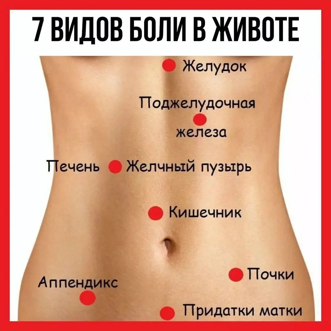 ☝️КОГДА БОЛИТ ЖИВОТ 7 видов боли в животе ✅  1. Боль в самом верху по центру, под ложечкой - это ука