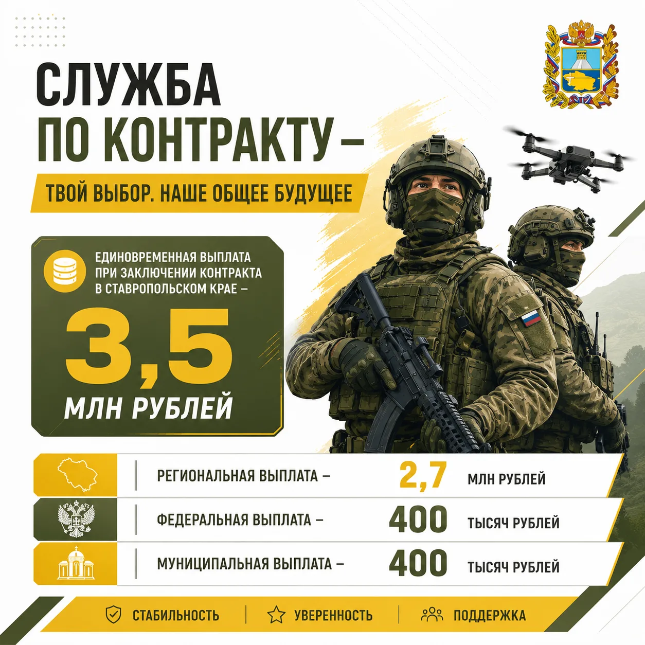Служба по контракту — выбор для сильных духом! 

Это также возможность получать достойную зарплату и