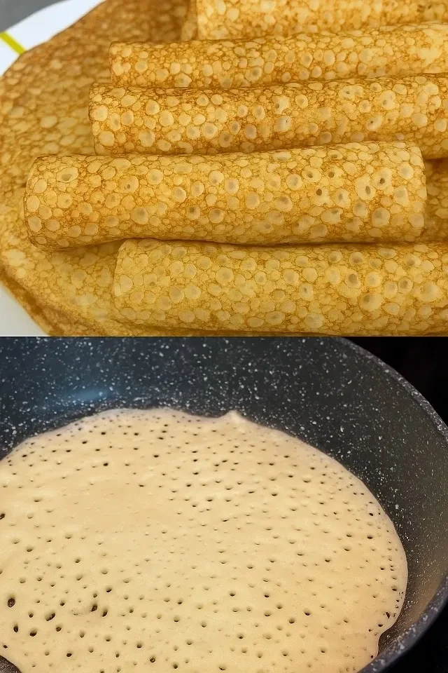 🔥 БЛИНЫ С МАНКОЙ  Нежные, воздушные, с кружевными краями 🥞 Получаются всегда — проверено 😋  Мягкие и