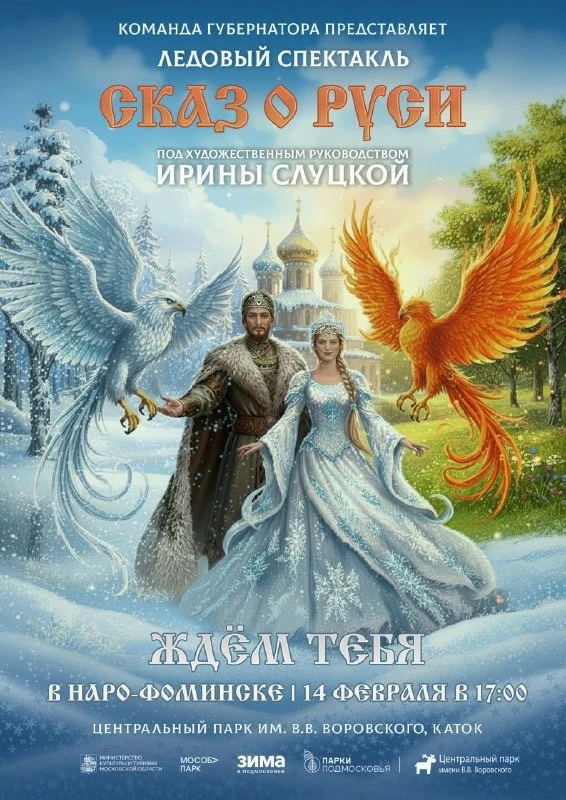 ⛸ Ледовый спектакль «Сказ о Руси» Ирины Слуцкой покажем в Наро-Фоминске 14 февраля на катке Централь