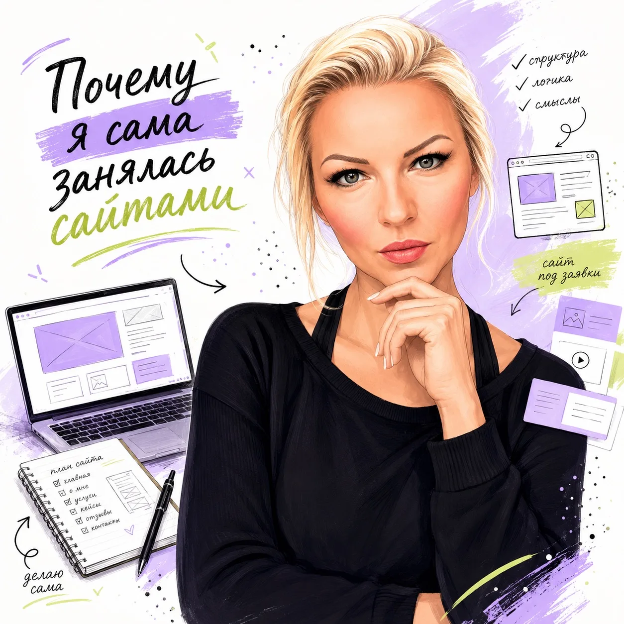Почему я сама начала заниматься сайтами?

Не потому что однажды проснулась и сказала:
«Хочу верстать