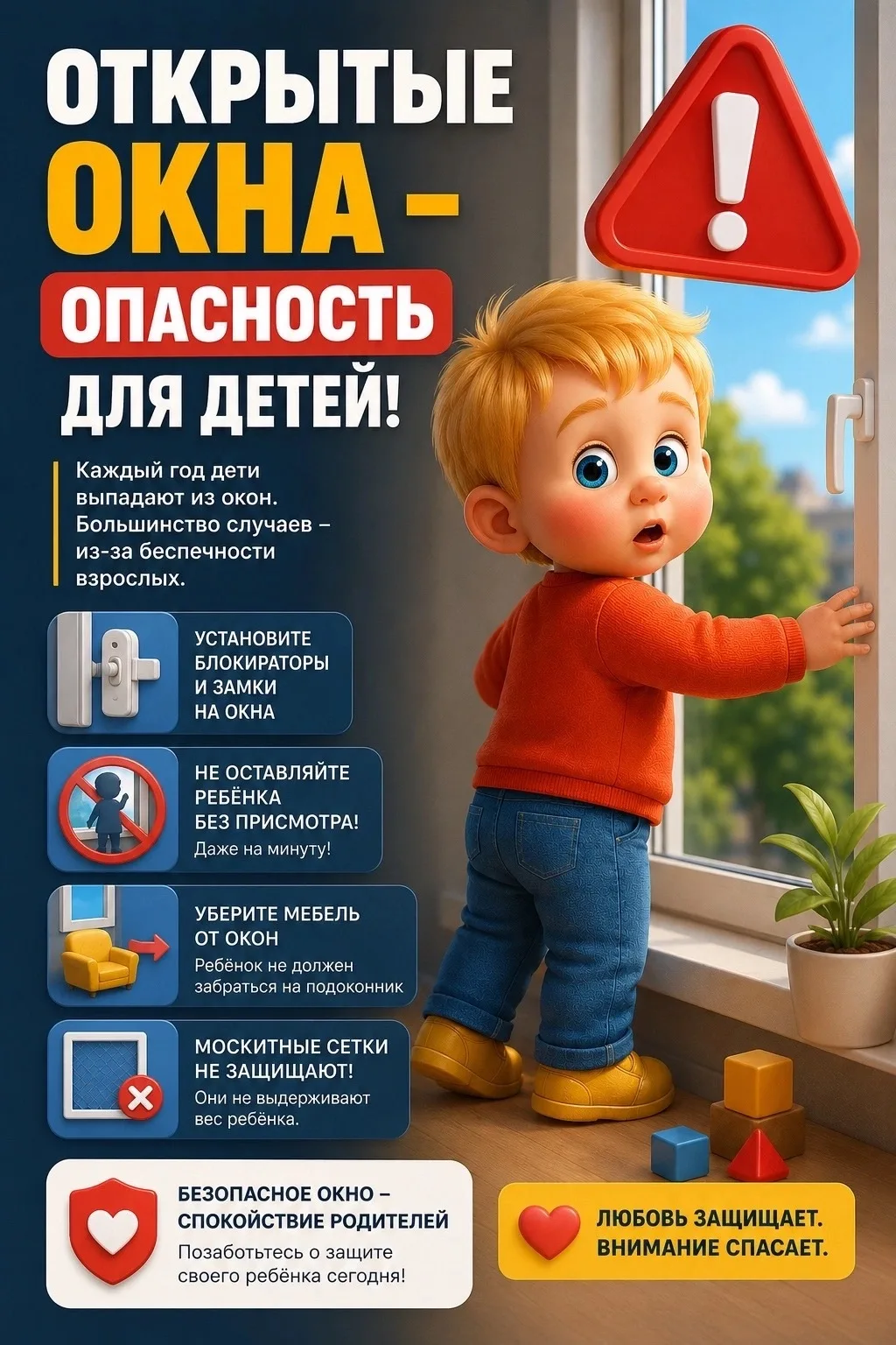 ❗️Открытые окна — скрытая опасность для детей! 🪟