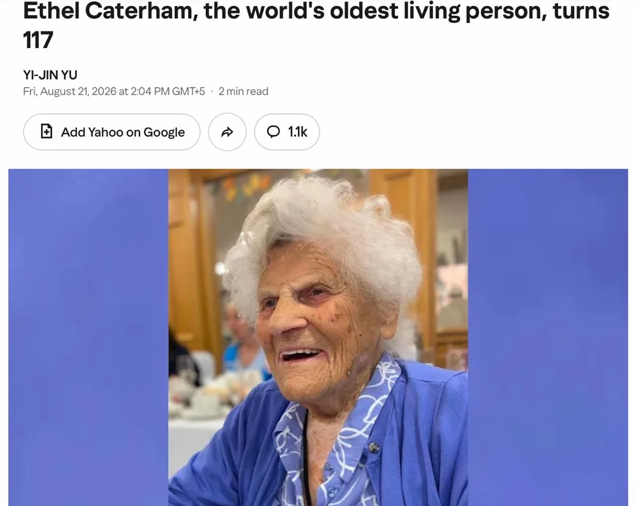 Самому старому человеку на Земле вчера исполнилось 117 лет — женщина родилась в 1909 году