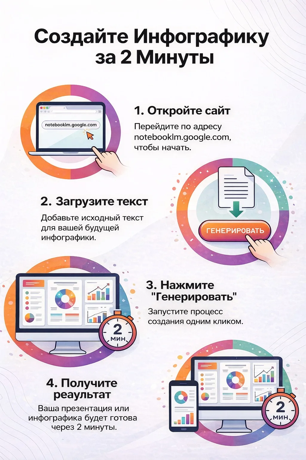Как сделать презентацию или инфографику всего за 2 минуты?

	1.	Заходите на notebooklm.google.com
	2
