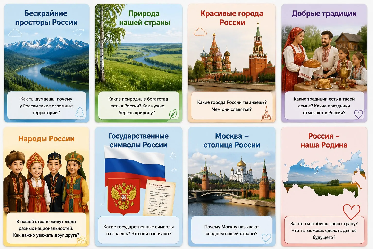 🇷🇺На картинке собраны ключевые символы России: природа, города, народы, государственные символы и 