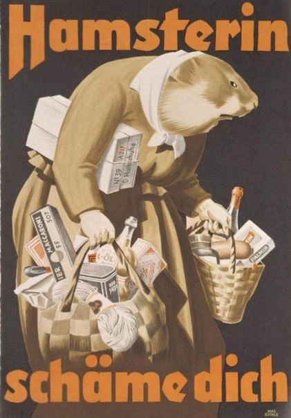 Плакат «Стыдно быть покупателем–паникером (хомяком)!», Германия, 1939 год