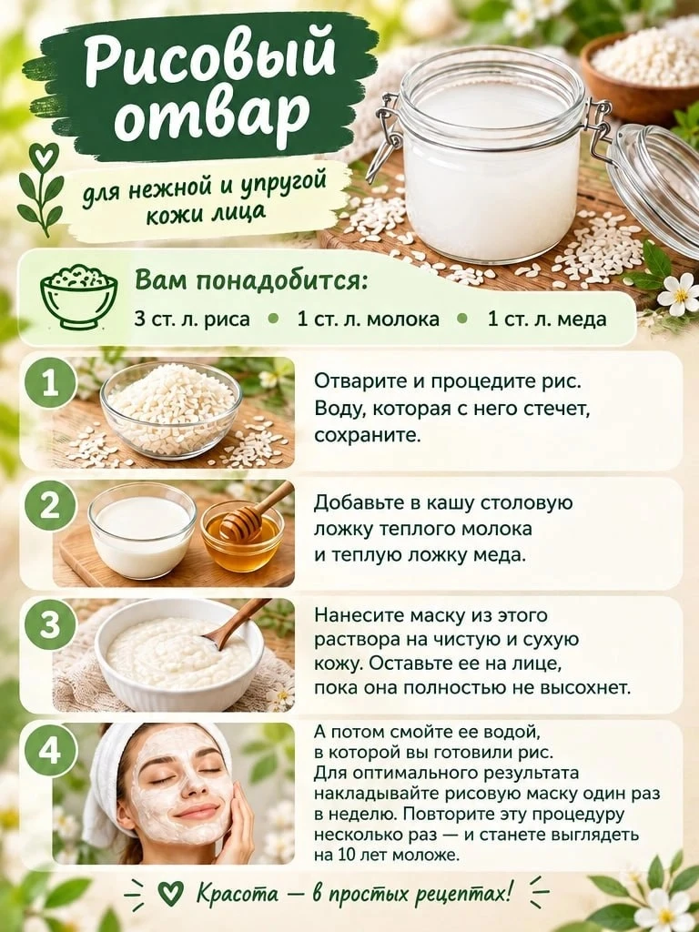 Рисовый отвар для нежной и упругой кожи лица