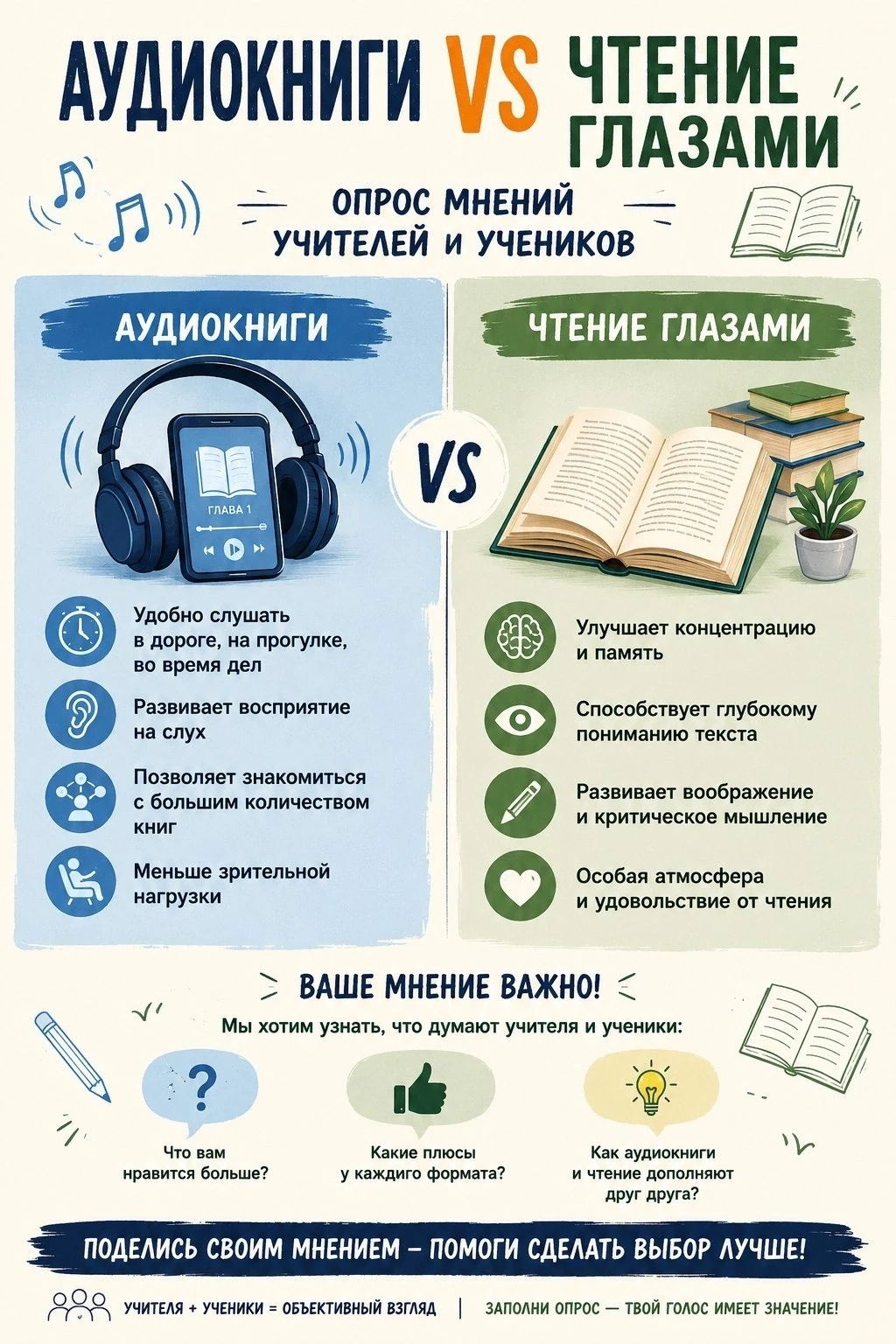 📚 Слушать или читать?

Мы привыкли, что книга — это бумага и строчки. Но сегодня у нас есть выбор: 