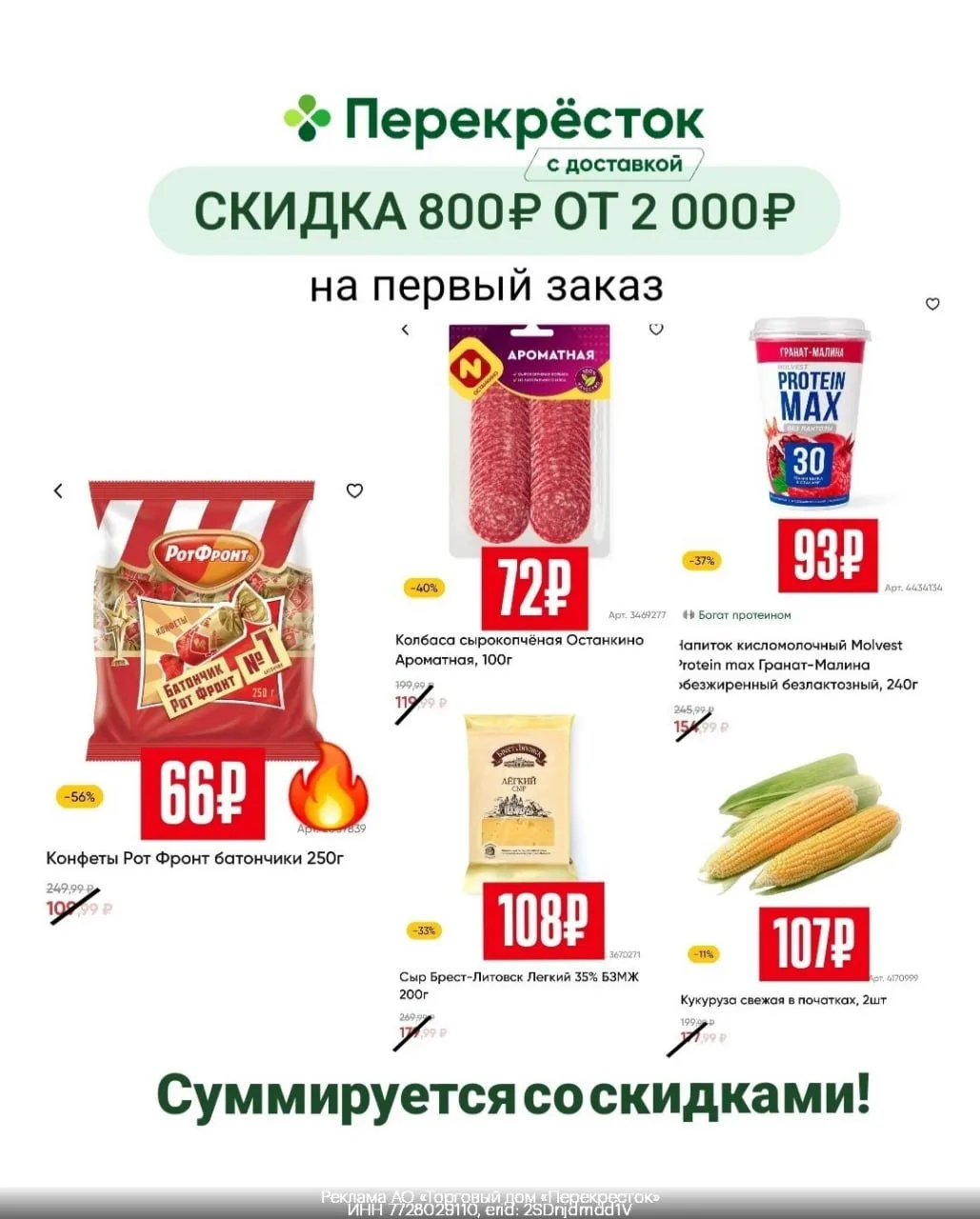 Промокоды Перекрёсток Доставка  август 2026