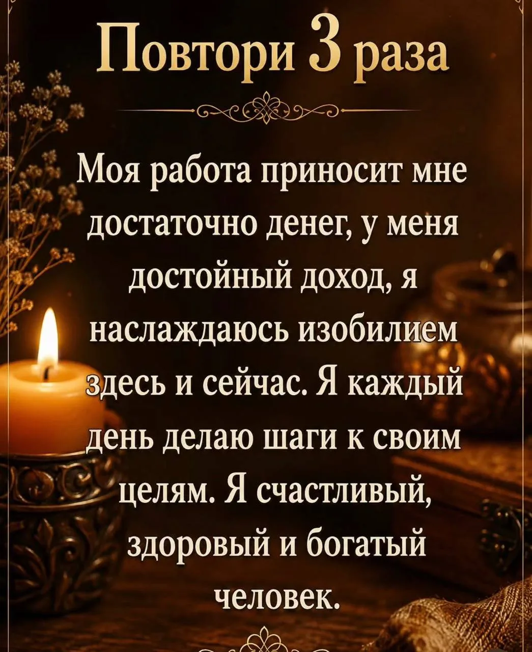 Повторите 3 раза:

Моя работа приносит мне достаточно денег, у меня достойный доход, я наслаждаюсь и