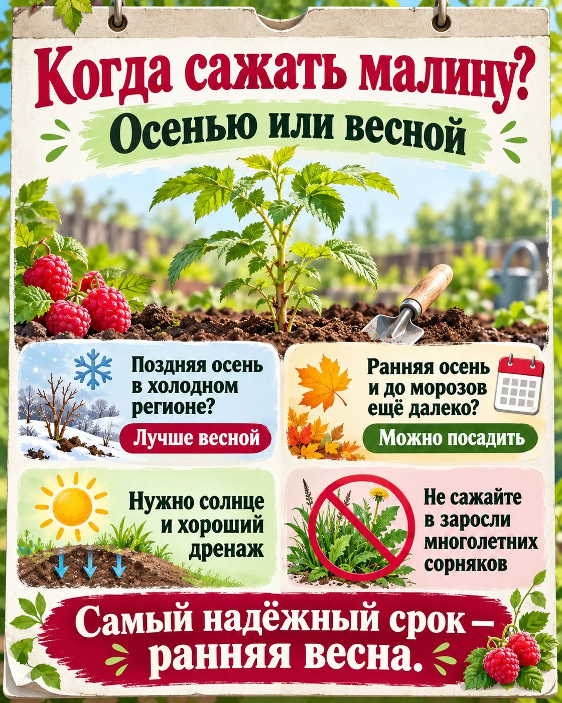 КОГДА ЛУЧШЕ ПОСАДИТЬ МАЛИНУ — ОСЕНЬЮ ИЛИ ВЕСНОЙ?